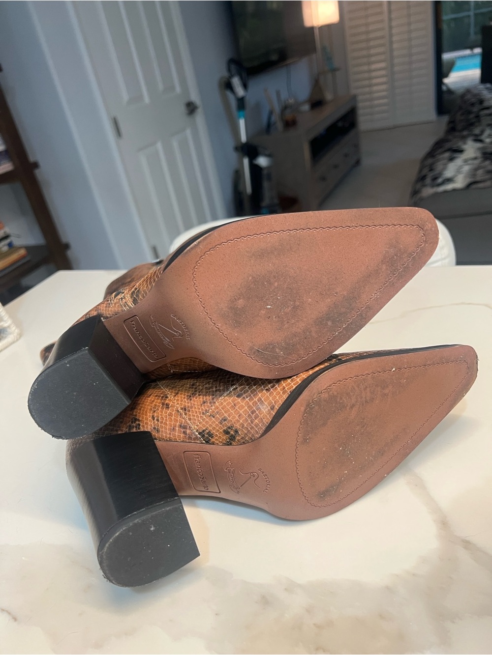 Snake-Print Mid-Calf Western Block Heel Boots - Brown - Picture 2 of 5